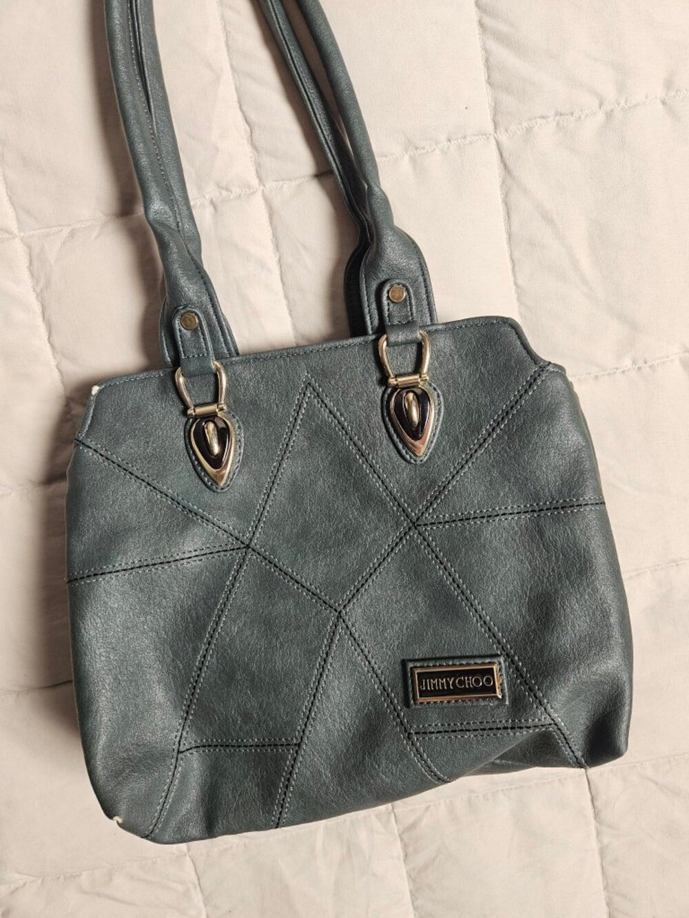 Jimmy Choo Gray Quilted Shoulder Bag Gold Hardware Logo Plate